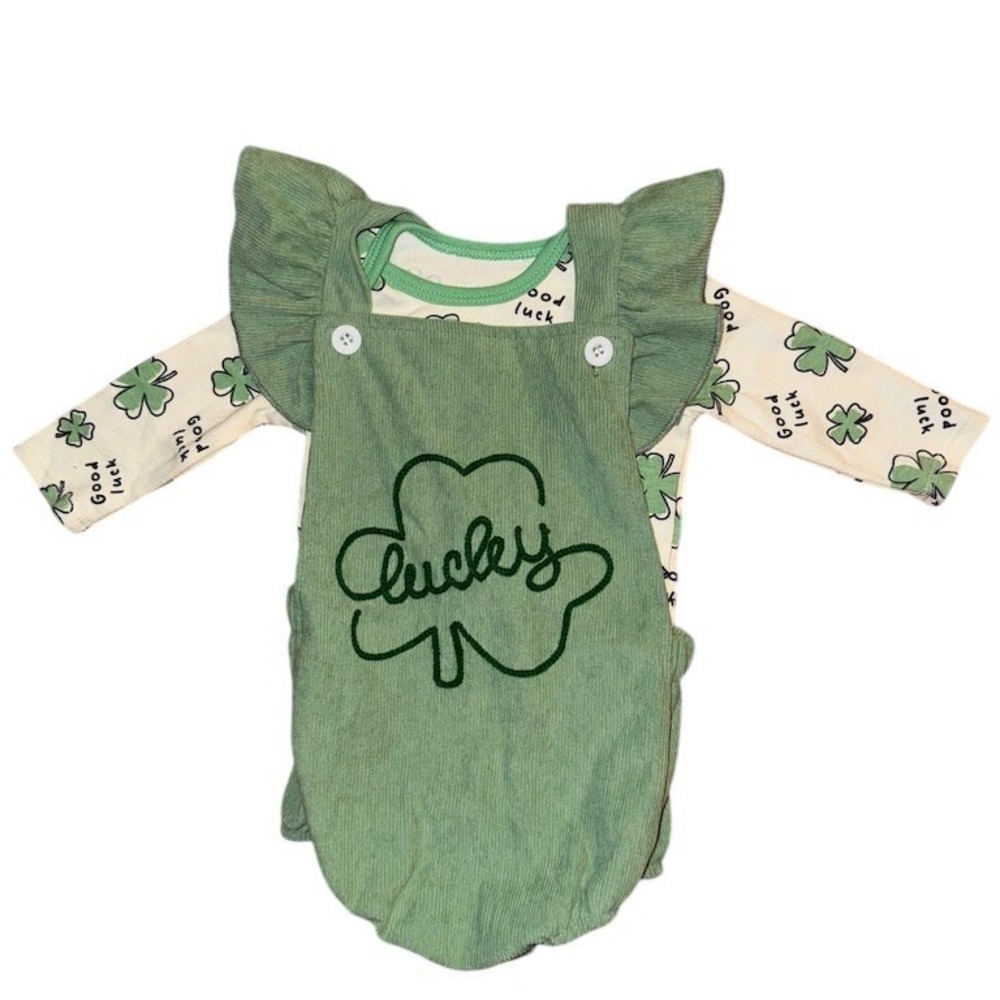 Wonder Nation Baby Outfit Set 0-3M Shamrock Lucky Romper Bodysuit St Patrick's